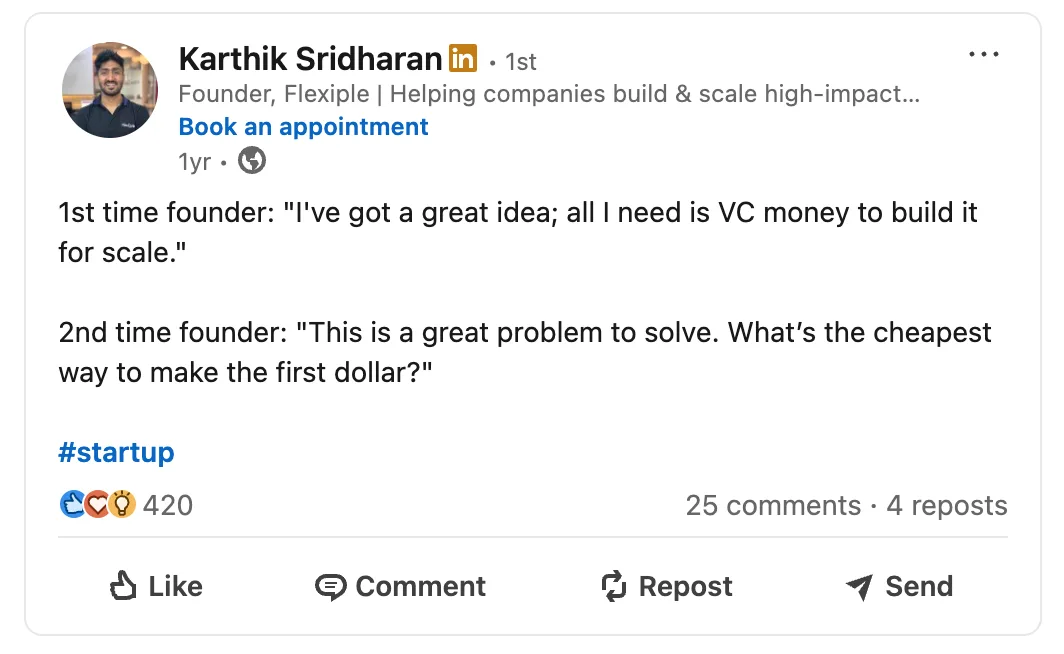 Karthik's startup founder lessons