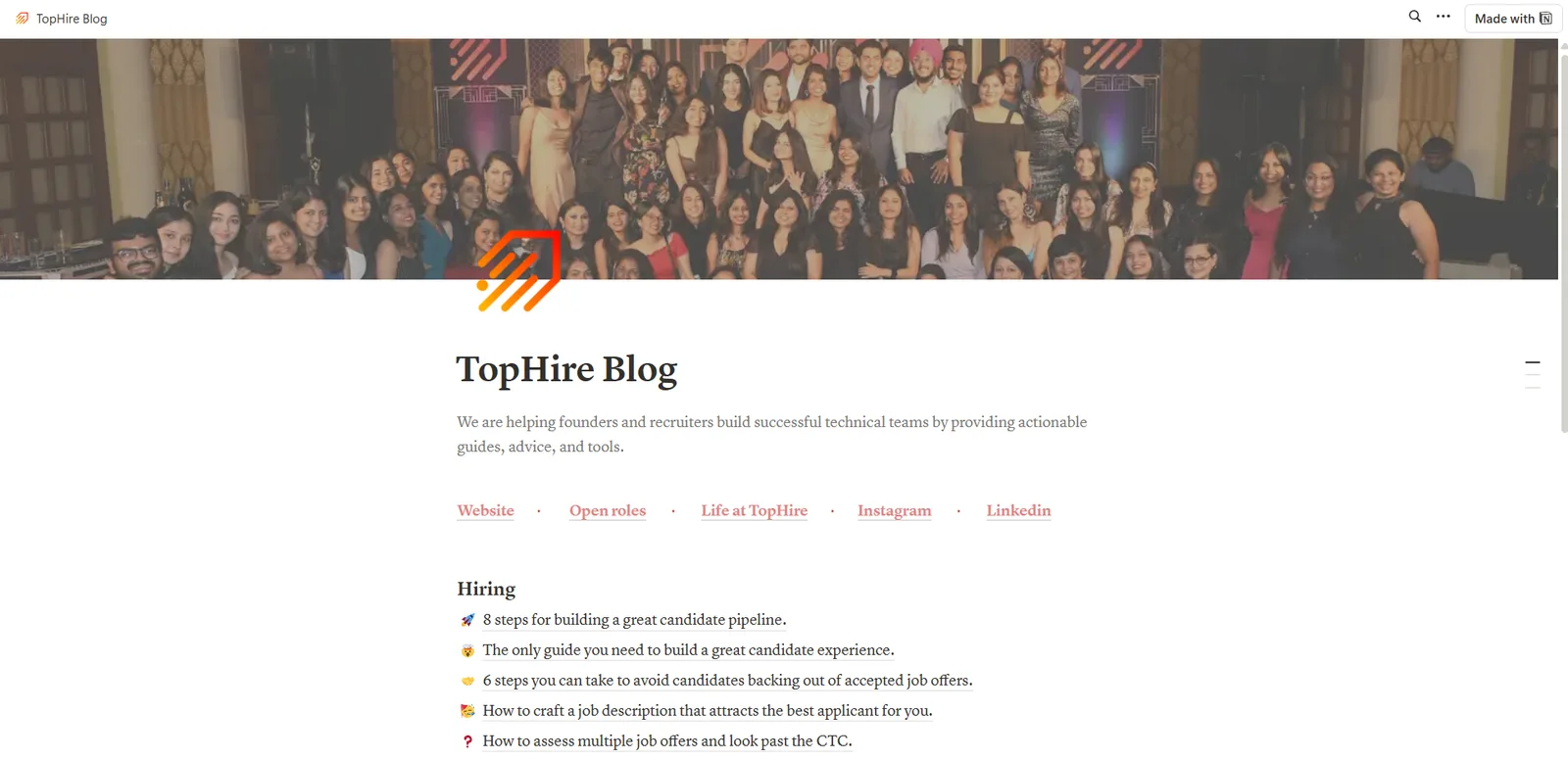 TopHire Blog page